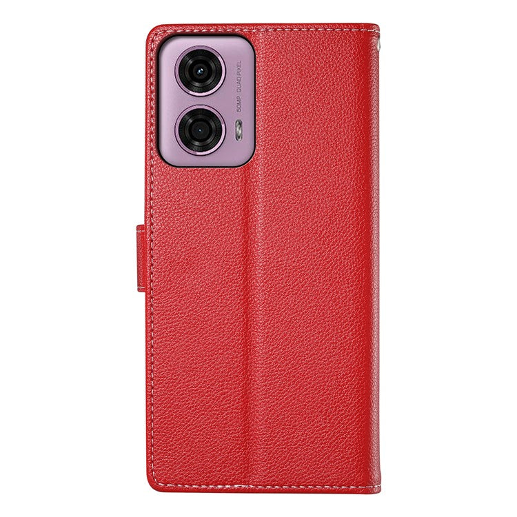 Stand Case for Motorola Moto G24 4G / G04 4G Litchi Texture Leather Wallet Phone Cover Magnetic Snap - Red