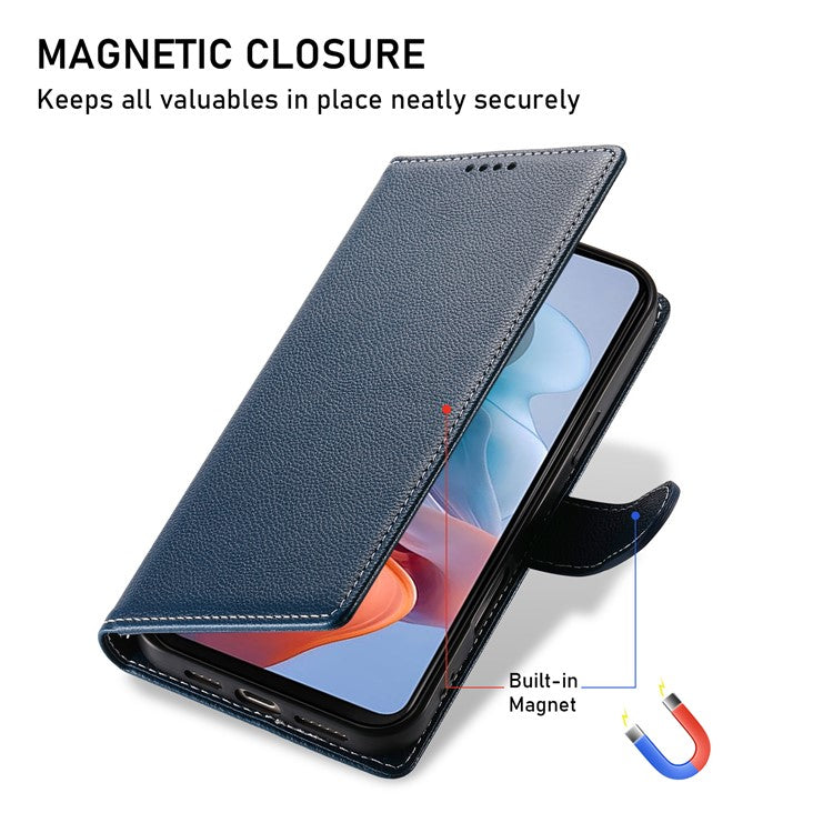 Stand Case for Motorola Moto G24 4G / G04 4G Litchi Texture Leather Wallet Phone Cover Magnetic Snap - Dark Blue