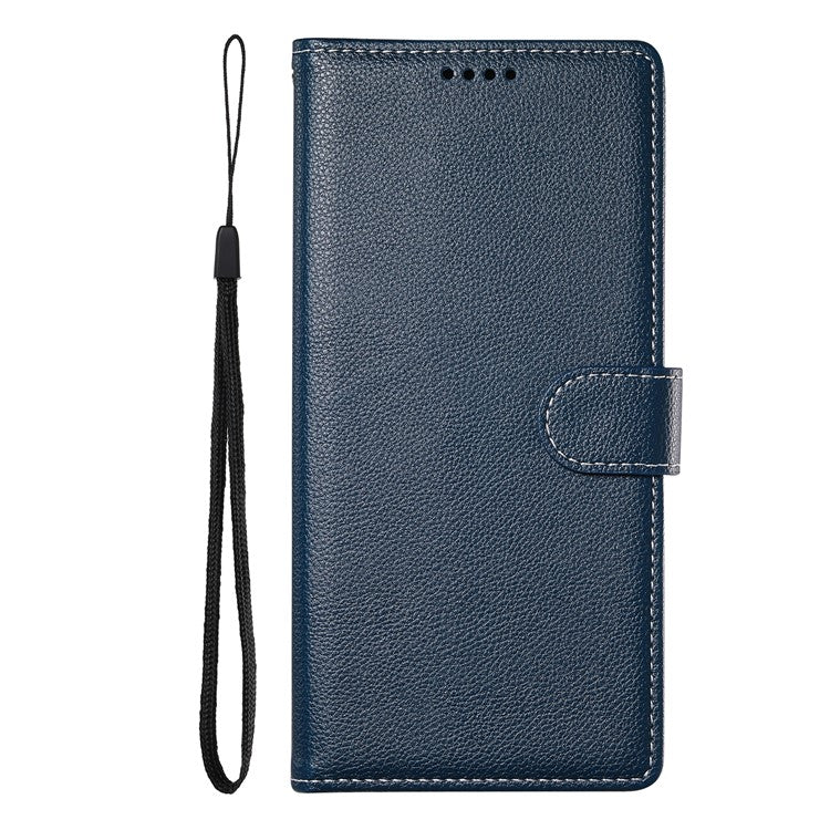 Stand Case for Motorola Moto G24 4G / G04 4G Litchi Texture Leather Wallet Phone Cover Magnetic Snap - Dark Blue