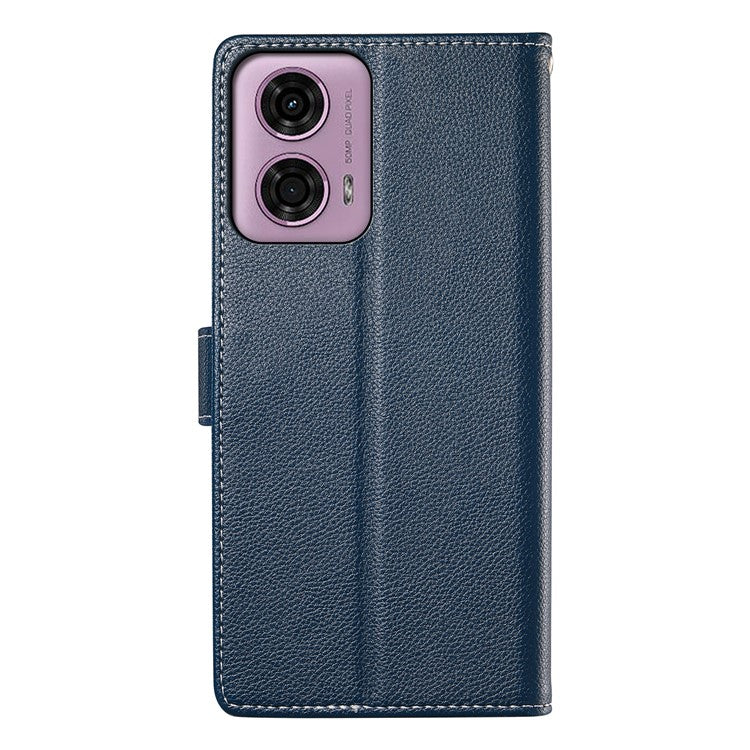 Stand Case for Motorola Moto G24 4G / G04 4G Litchi Texture Leather Wallet Phone Cover Magnetic Snap - Dark Blue