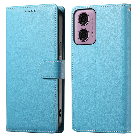 Stand Case for Motorola Moto G24 4G / G04 4G Litchi Texture Leather Wallet Phone Cover Magnetic Snap - Sky Blue