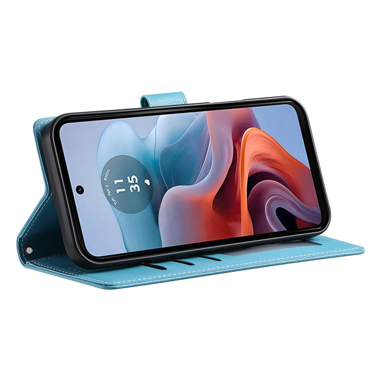 Stand Case for Motorola Moto G24 4G / G04 4G Litchi Texture Leather Wallet Phone Cover Magnetic Snap - Sky Blue