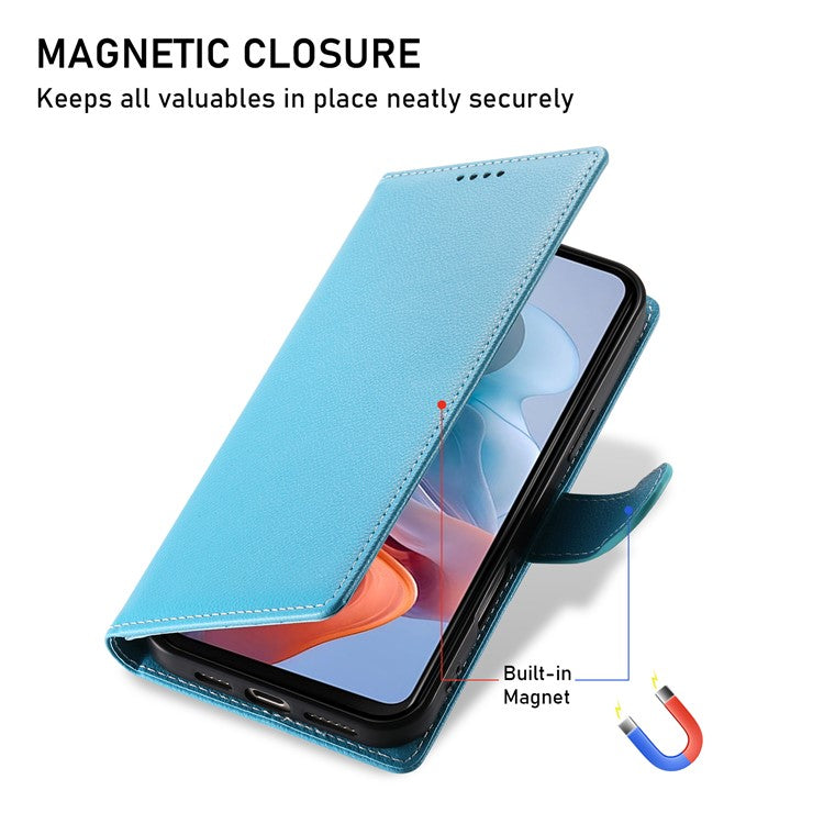 Stand Case for Motorola Moto G24 4G / G04 4G Litchi Texture Leather Wallet Phone Cover Magnetic Snap - Sky Blue