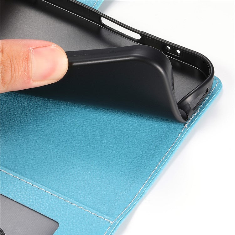Stand Case for Motorola Moto G24 4G / G04 4G Litchi Texture Leather Wallet Phone Cover Magnetic Snap - Sky Blue