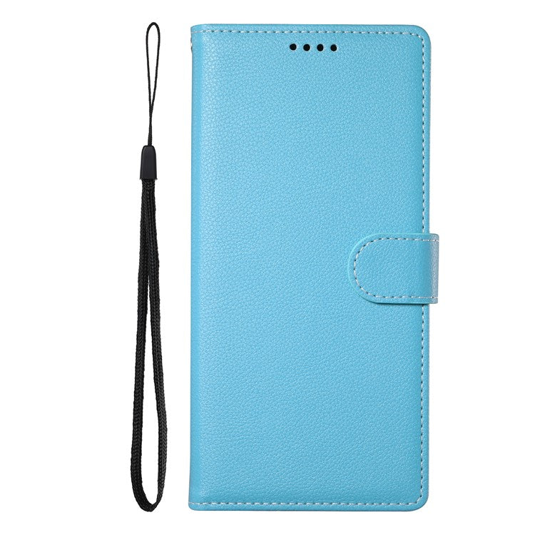 Stand Case for Motorola Moto G24 4G / G04 4G Litchi Texture Leather Wallet Phone Cover Magnetic Snap - Sky Blue