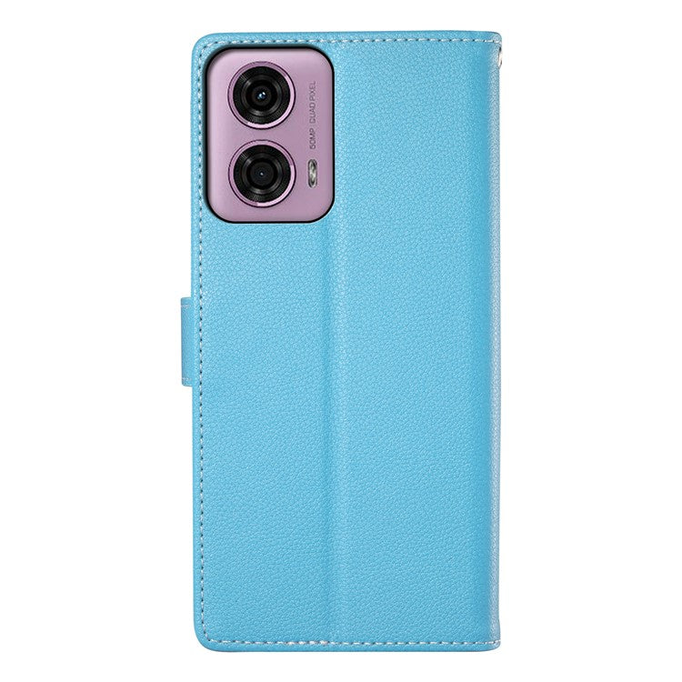 Stand Case for Motorola Moto G24 4G / G04 4G Litchi Texture Leather Wallet Phone Cover Magnetic Snap - Sky Blue