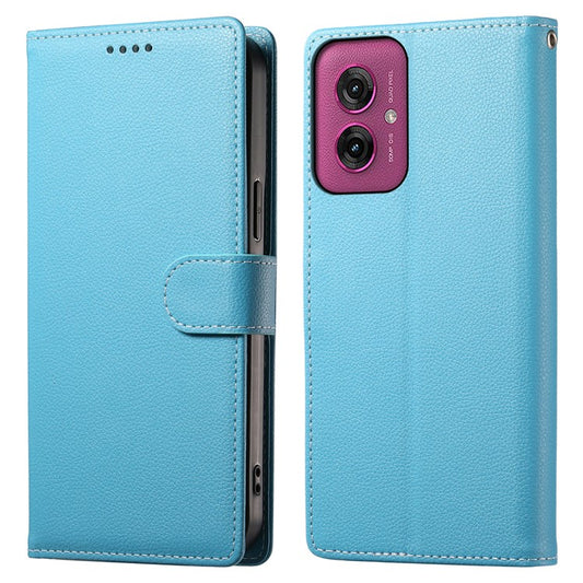 DF-012 For Motorola Moto G55 5G Case Litchi Texture Leather Magnetic Clasp Wallet Stand Phone Cover - Sky Blue