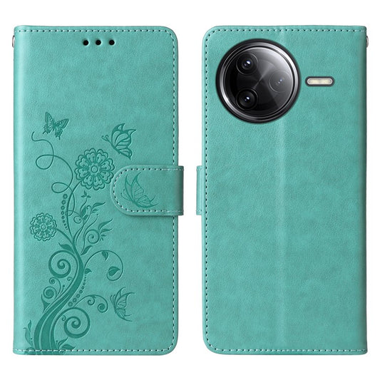 For Xiaomi Poco F7 Ultra 5G / Redmi K80 Pro 5G Case Butterfly Floral Imprint Wallet Stand Leather Phone Cover - Green