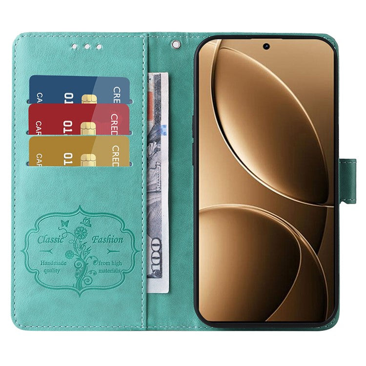 For Xiaomi Poco F7 Ultra 5G / Redmi K80 Pro 5G Case Butterfly Floral Imprint Wallet Stand Leather Phone Cover - Green