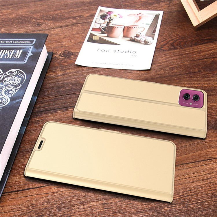 For Motorola Moto G55 5G Case Shockproof TPU Inner Shell Leather Phone Cover Card Slot - Gold