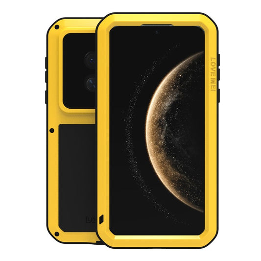 LOVE MEI For Huawei Mate 70 Case Tempered Glass Screen Protector Metal + Silicone Phone Cover - Yellow