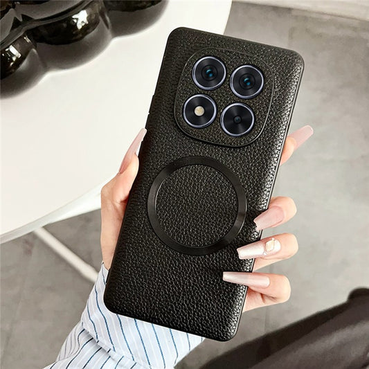 For Xiaomi Redmi Note 14 Pro 5G Case Compatible with MagSafe PU Leather + TPU Phone Back Cover - Black