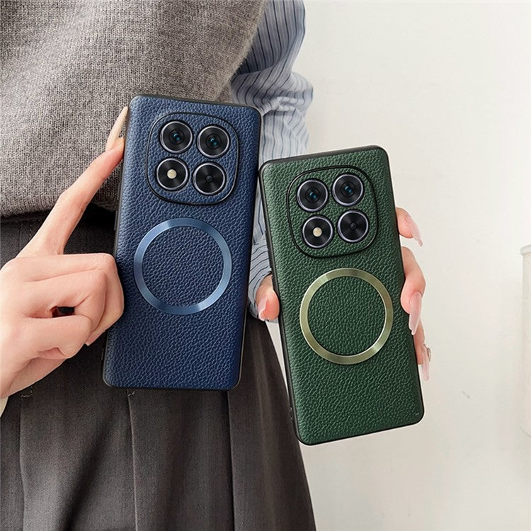 For Xiaomi Redmi Note 14 Pro 5G Case Compatible with MagSafe PU Leather + TPU Phone Back Cover - Black