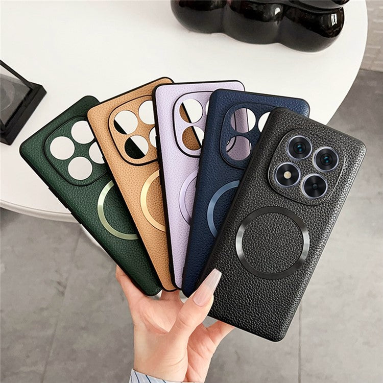 For Xiaomi Redmi Note 14 Pro 5G Case Compatible with MagSafe PU Leather + TPU Phone Back Cover - Black