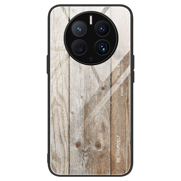 Wooden Pattern Phone Case For Huawei Mate 50 Pro 4G, Wear-resistant Tempered Glass + TPU Protective Phone Cover - Grey