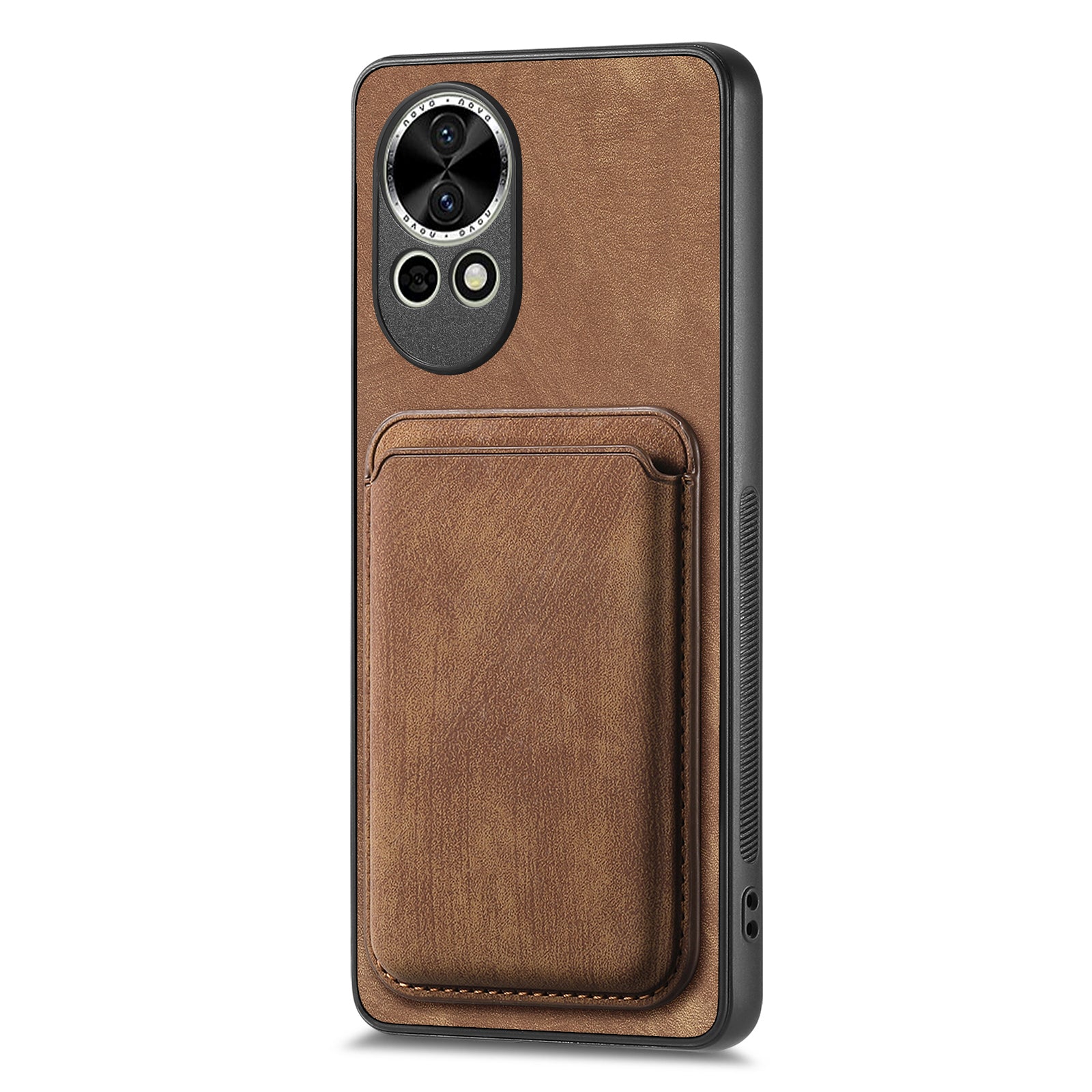 For Huawei nova 13 5G Case Compatible with MagSafe Leather Back Cover with Detachable Card Holder - Brown