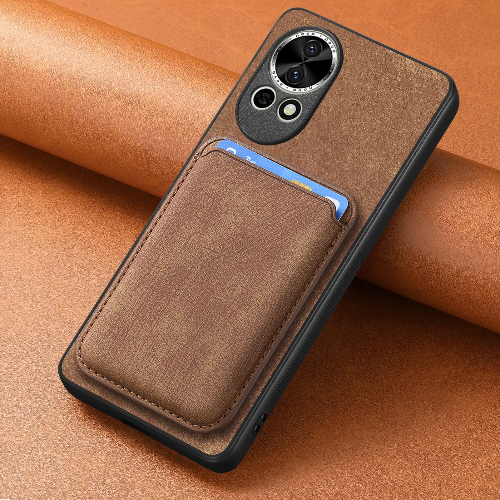 For Huawei nova 13 5G Case Compatible with MagSafe Leather Back Cover with Detachable Card Holder - Brown