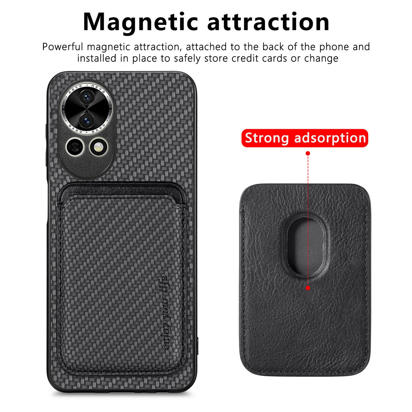 For Huawei nova 13 5G Case Magnetic Detachable Card Holder Phone Back Cover - Black