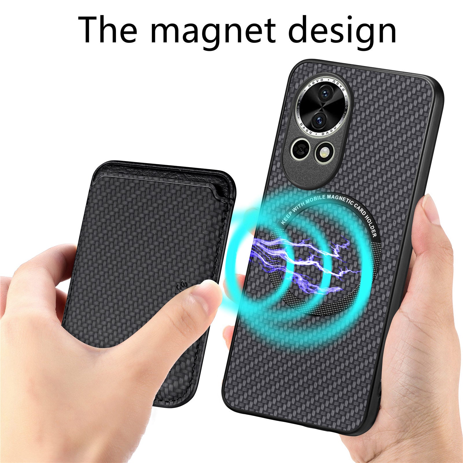 For Huawei nova 13 5G Case Magnetic Detachable Card Holder Phone Back Cover - Black