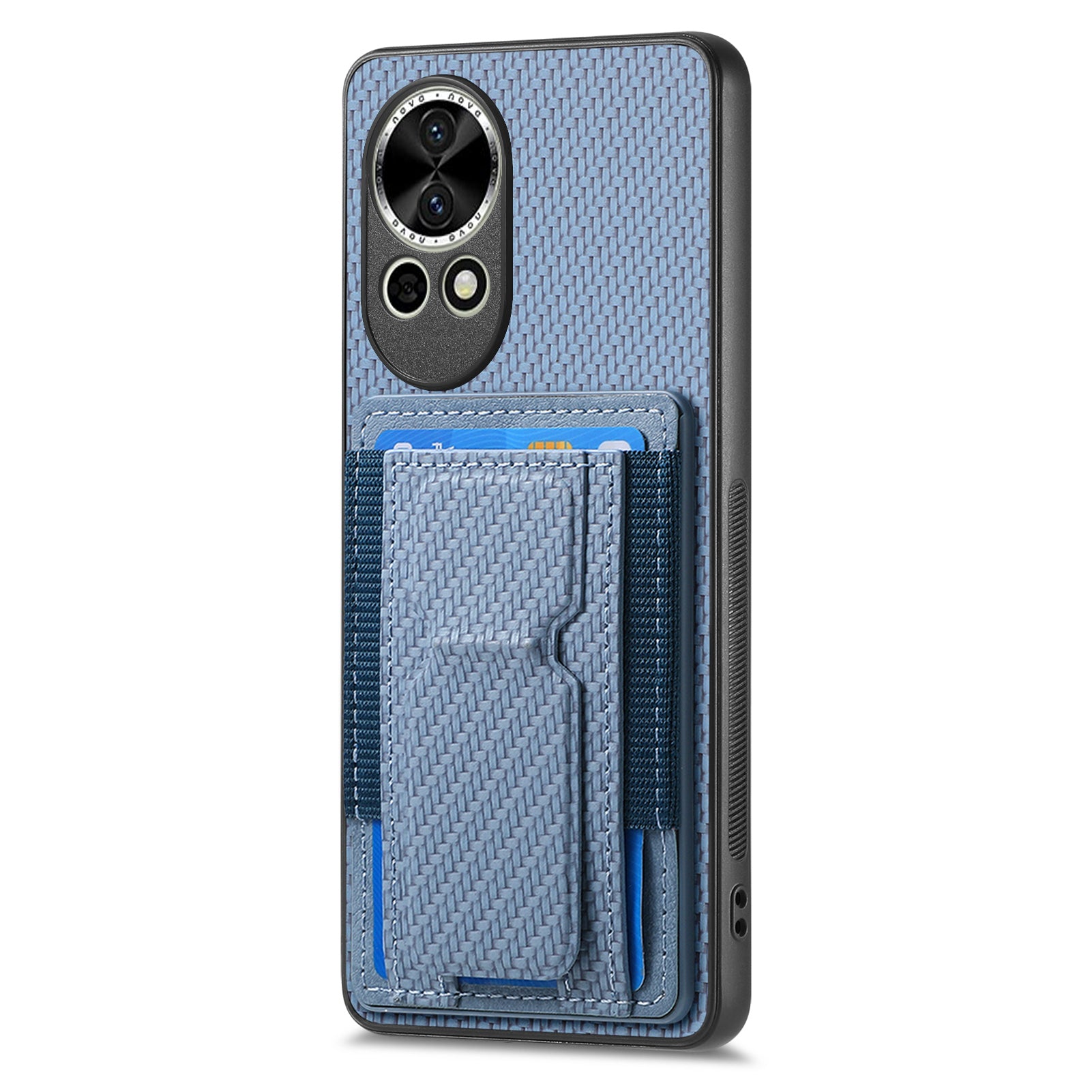 For Huawei nova 13 5G Case with Card Holder Kickstand Fiber Pattern Leather Back Cover - Blue