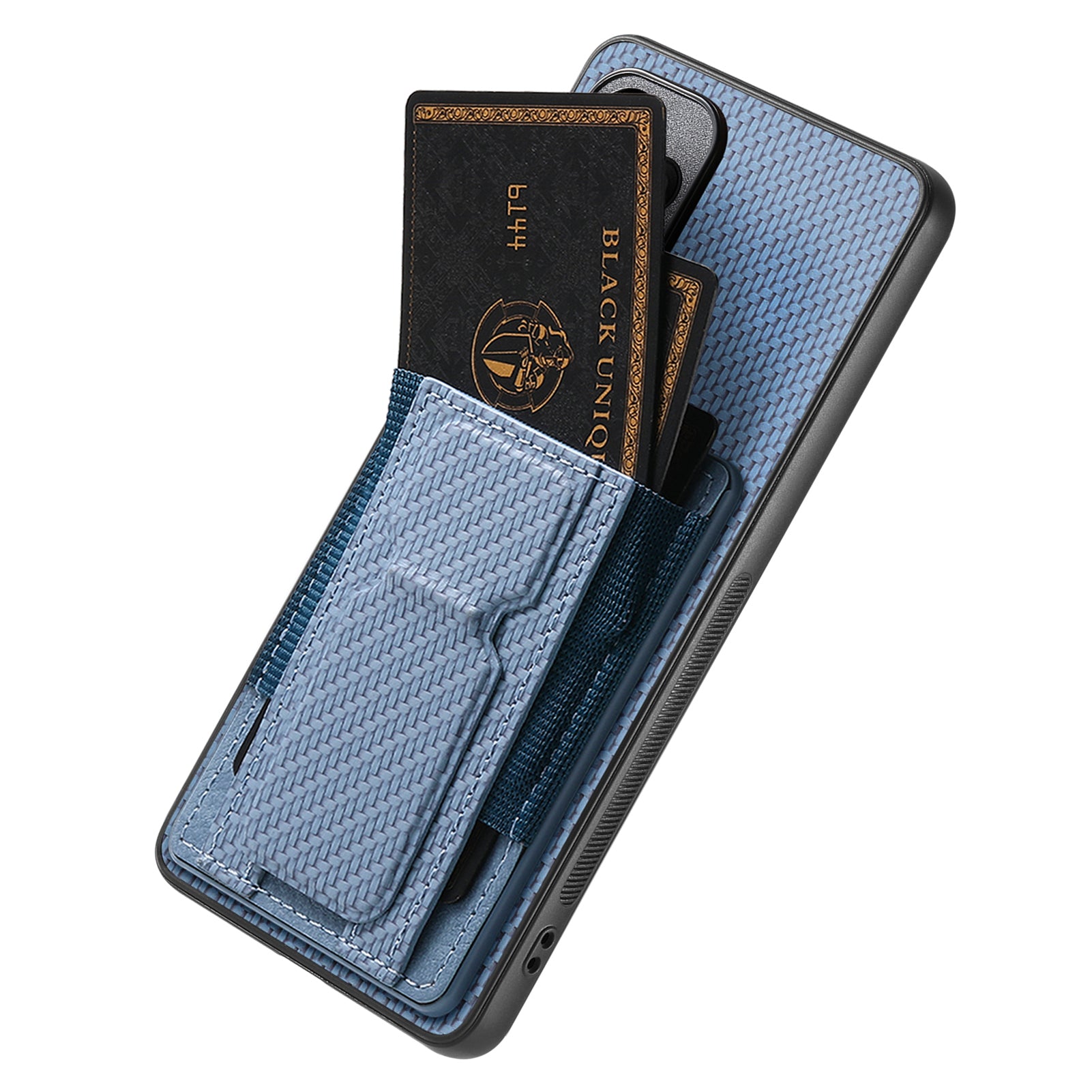 For Huawei nova 13 5G Case with Card Holder Kickstand Fiber Pattern Leather Back Cover - Blue
