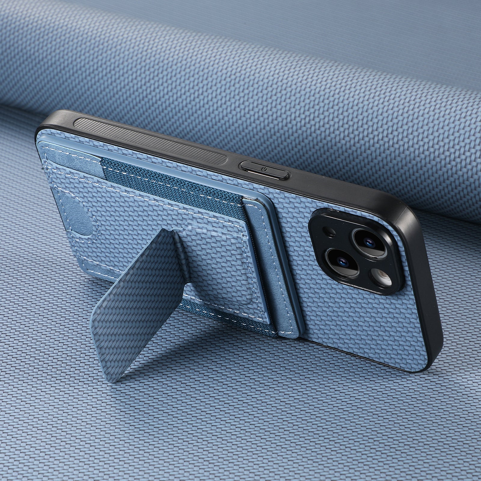 For Huawei nova 13 5G Case with Card Holder Kickstand Fiber Pattern Leather Back Cover - Blue