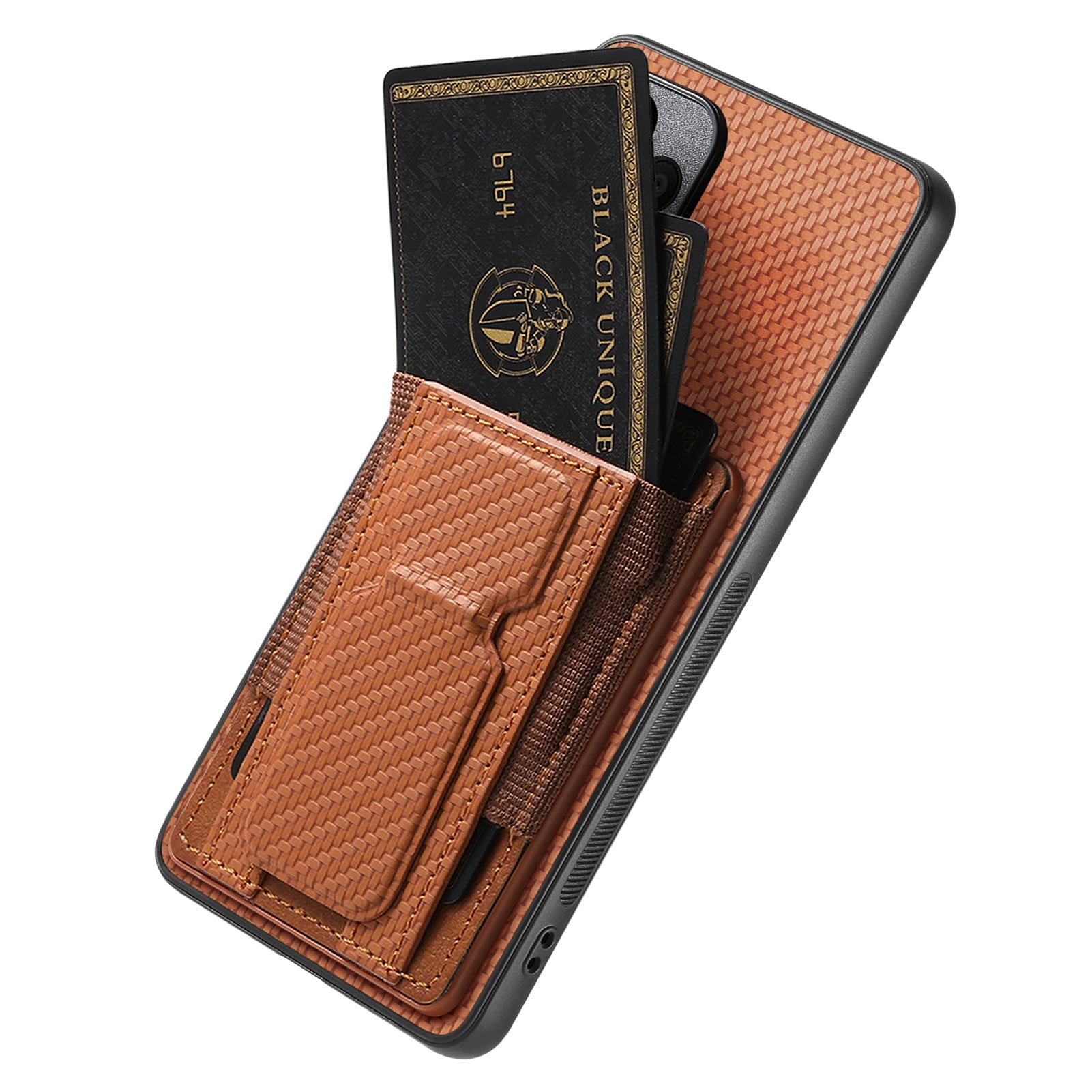 For Huawei nova 13 5G Case with Card Holder Kickstand Fiber Pattern Leather Back Cover - Brown