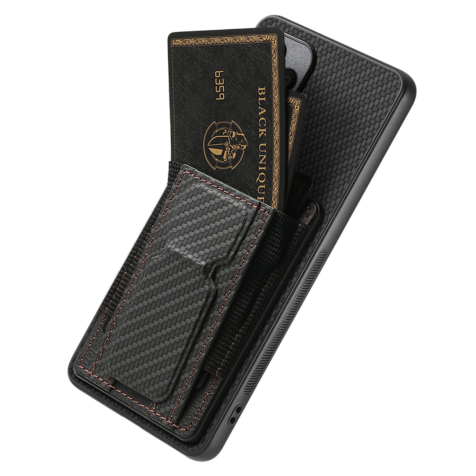 For Huawei nova 13 5G Case with Card Holder Kickstand Fiber Pattern Leather Back Cover - Black