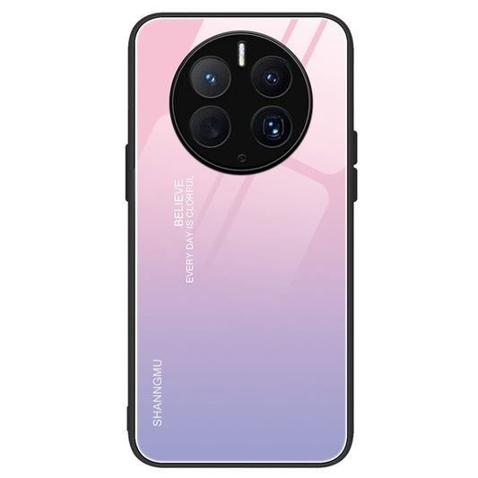 For Huawei Mate 50 Pro 4G Pattern Printing Tempered Glass Phone Case Hard PC Soft TPU Frame Anti-Scratch Shockproof Cover - Gradient Pink Purple