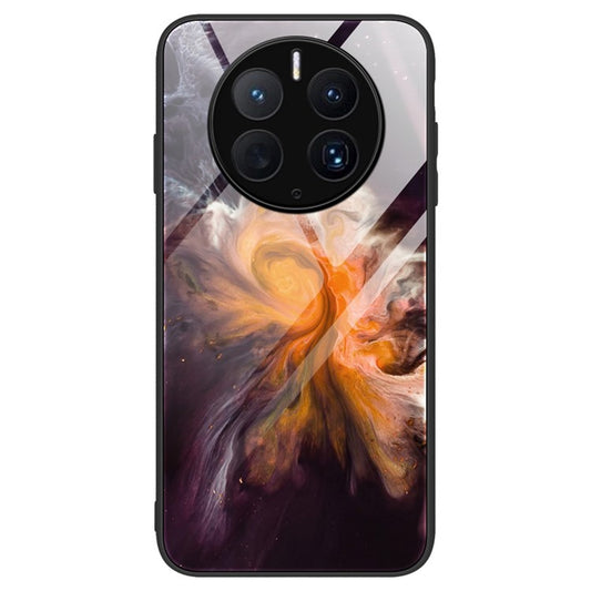 For Huawei Mate 50 Pro 4G Marble Pattern Printing Design Tempered Glass Back Case Flexible TPU Edge Phone Cover - DL01