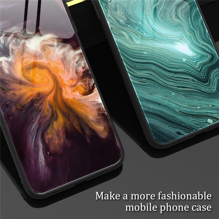 For Huawei Mate 50 Pro 4G Marble Pattern Printing Design Tempered Glass Back Case Flexible TPU Edge Phone Cover - DL01
