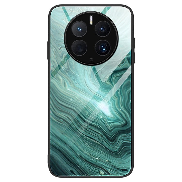 For Huawei Mate 50 Pro 4G Marble Pattern Printing Design Tempered Glass Back Case Flexible TPU Edge Phone Cover - DL02