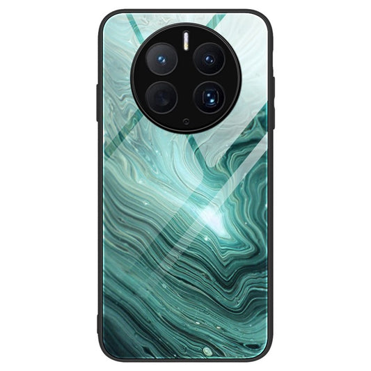 For Huawei Mate 50 Pro 4G Marble Pattern Printing Design Tempered Glass Back Case Flexible TPU Edge Phone Cover - DL02