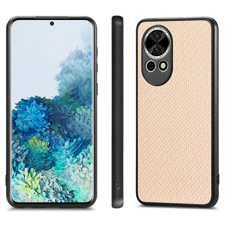 For Huawei nova 13 5G Case Carbon Fiber Texture PU Leather + PC + TPU Phone Cover - Apricot