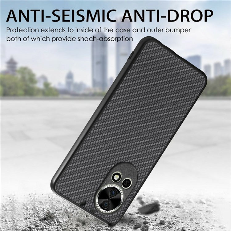 For Huawei nova 13 5G Case Carbon Fiber Texture PU Leather + PC + TPU Phone Cover - Apricot