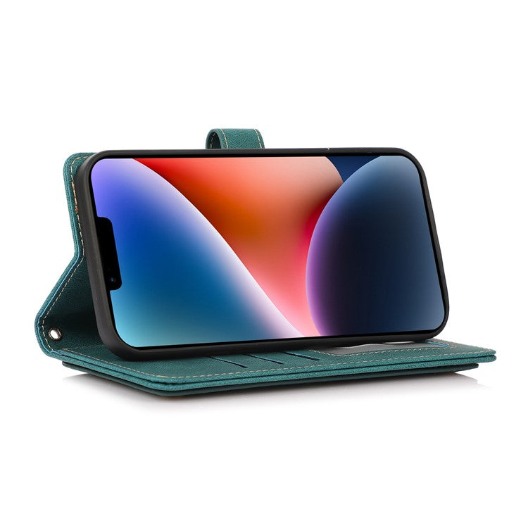 Full Protection Phone Case For iPhone 14 Plus, PU Leather Flip Folio Wallet Cover Stand with Multiple Card Slots - Green