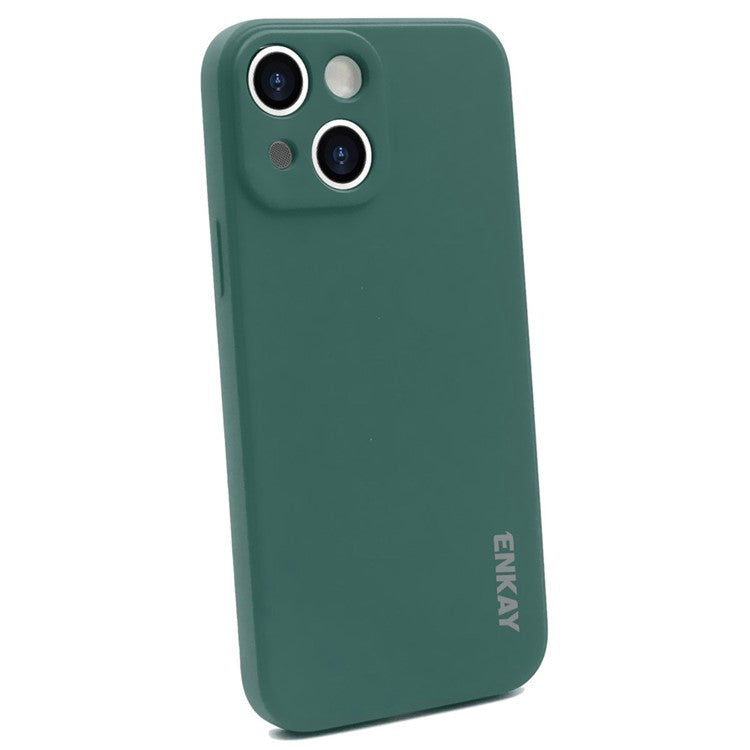 ENKAY HAT PRINCE For iPhone 14 Plus Flexible Liquid Silicone Phone Cover Straight Edge Precise Cutout Phone Back Case - Blackish Green