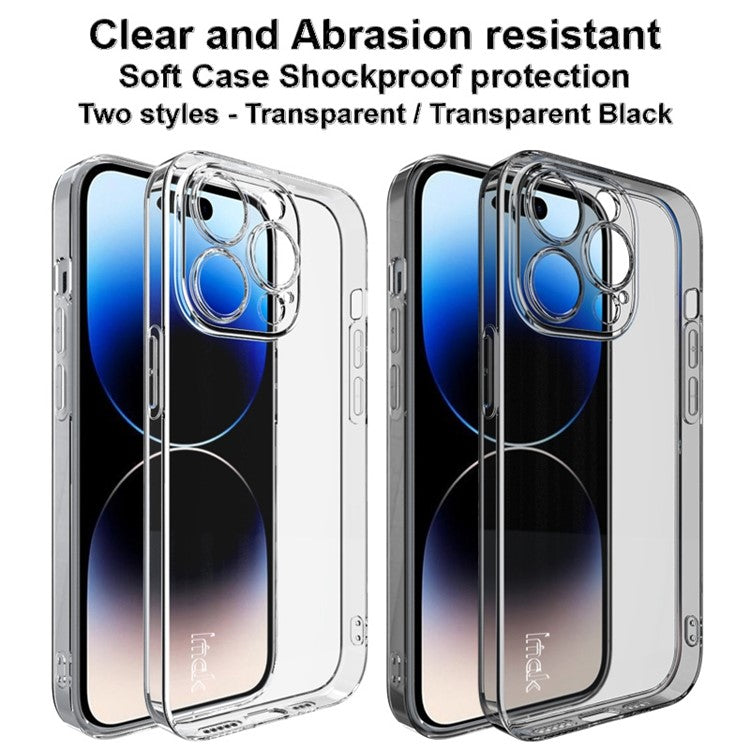 IMAK UX-5 Series for iPhone 14 Pro Flexible TPU Phone Shell Super Transparent Anti-dust Phone Case - Transparent Black