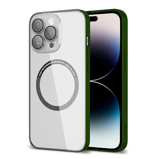 Magnetic Case for iPhone 14 Pro Max Anti-Fingerprint Phone Case Soft TPU Hard PC Shockproof Cover with Metal Lens Protection - Green