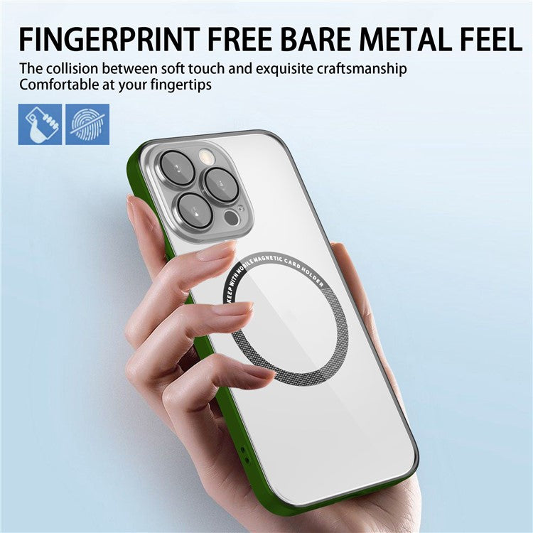 Magnetic Case for iPhone 14 Pro Max Anti-Fingerprint Phone Case Soft TPU Hard PC Shockproof Cover with Metal Lens Protection - Green