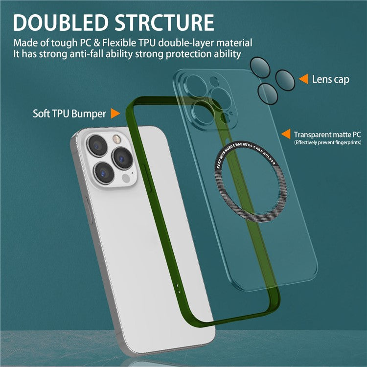 Magnetic Case for iPhone 14 Pro Max Anti-Fingerprint Phone Case Soft TPU Hard PC Shockproof Cover with Metal Lens Protection - Green