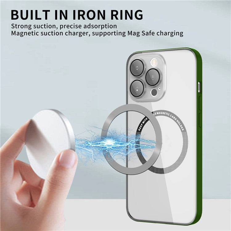 Magnetic Case for iPhone 14 Pro Max Anti-Fingerprint Phone Case Soft TPU Hard PC Shockproof Cover with Metal Lens Protection - Green