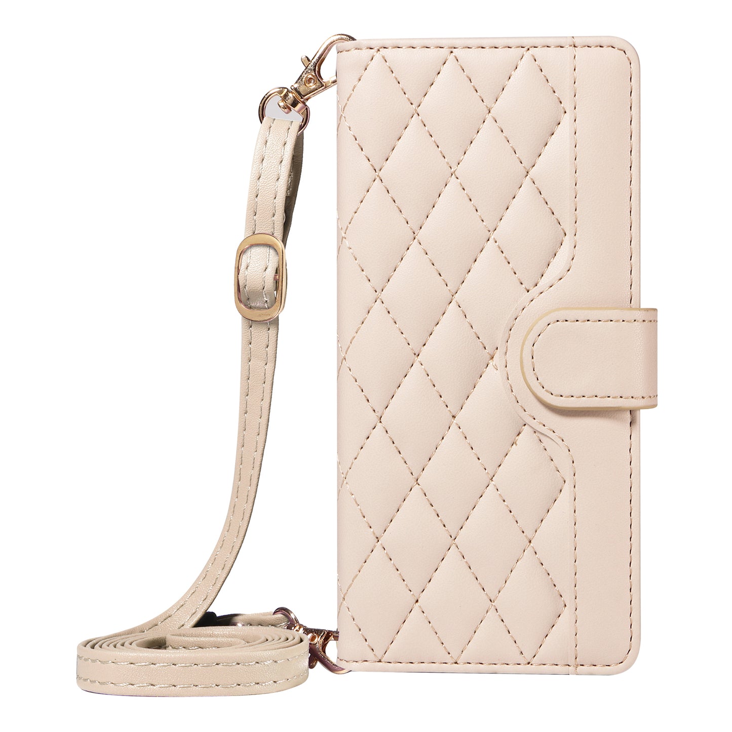 For Xiaomi Redmi Note 14 4G (164.84x78.15x8.16mm) Wallet Case Rhombus Leather Phone Cover with Strap - Apricot