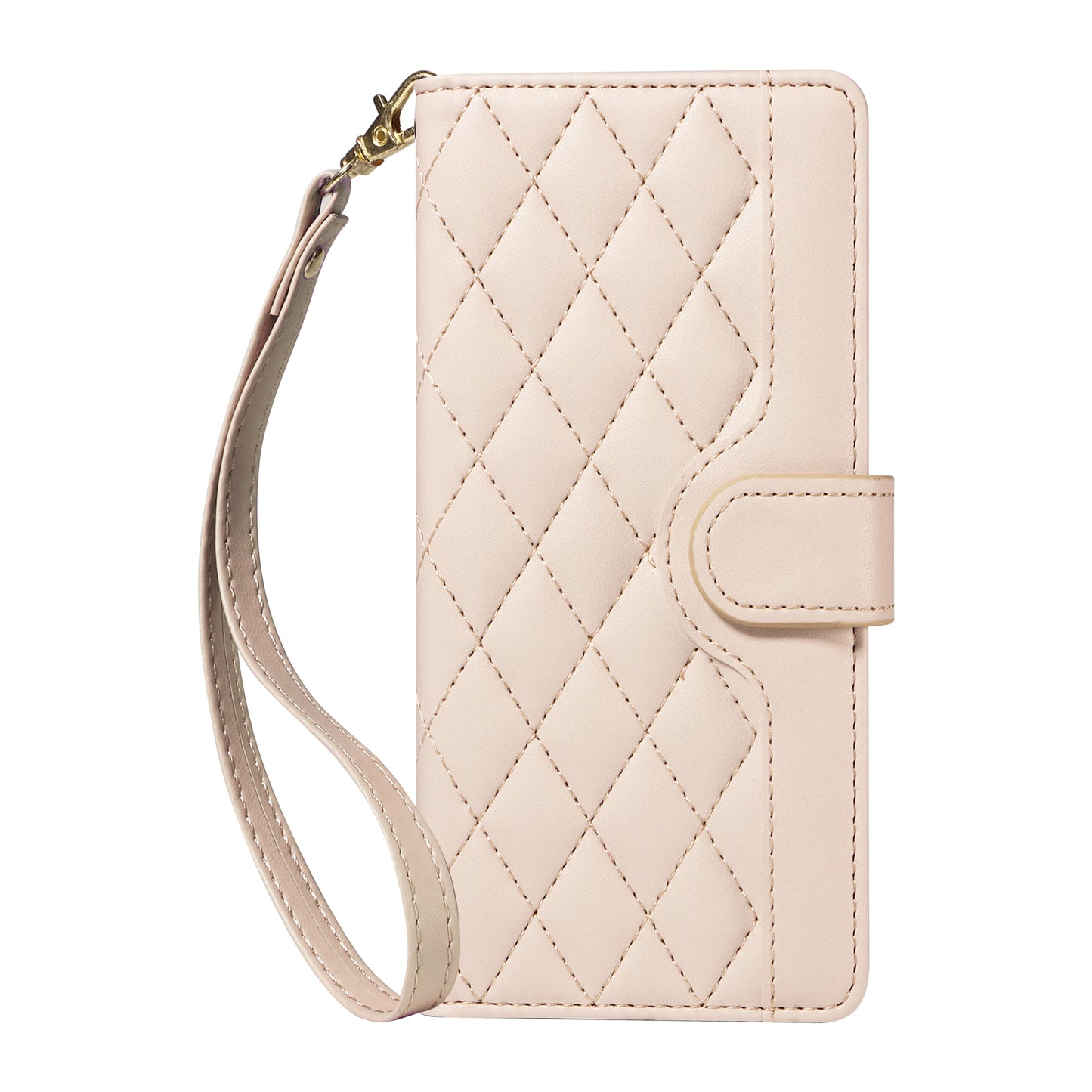 For Xiaomi Redmi Note 14 4G (164.84x78.15x8.16mm) Wallet Case Rhombus Leather Phone Cover with Strap - Apricot