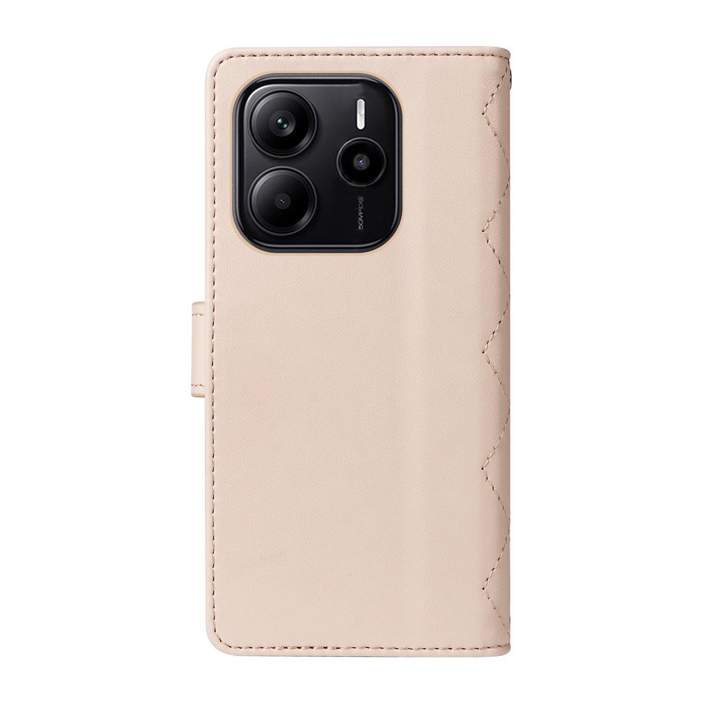 For Xiaomi Redmi Note 14 4G (164.84x78.15x8.16mm) Wallet Case Rhombus Leather Phone Cover with Strap - Apricot