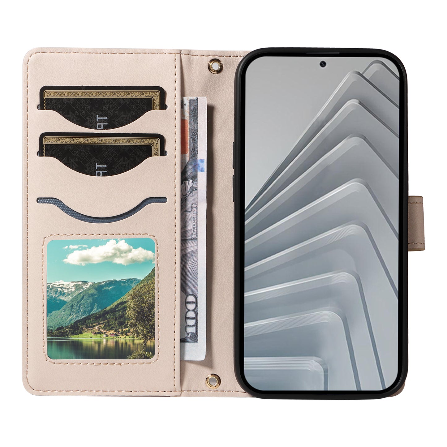 For Xiaomi Redmi Note 14 4G (164.84x78.15x8.16mm) Wallet Case Rhombus Leather Phone Cover with Strap - Apricot