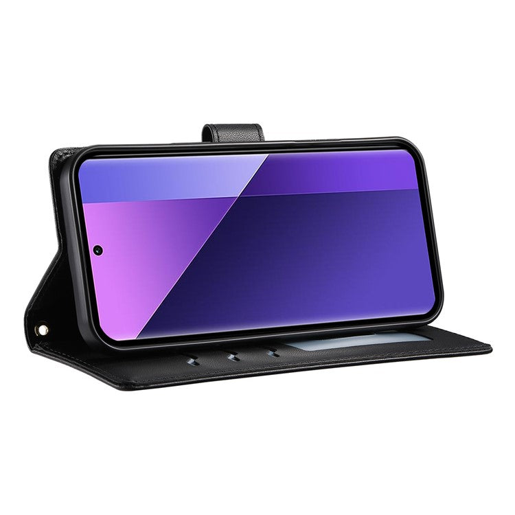 For Xiaomi Redmi Note 13 Pro+ 5G Case Rhombus Stitching Wallet Stand Leather Phone Cover with Long  /  Short Strap - Black