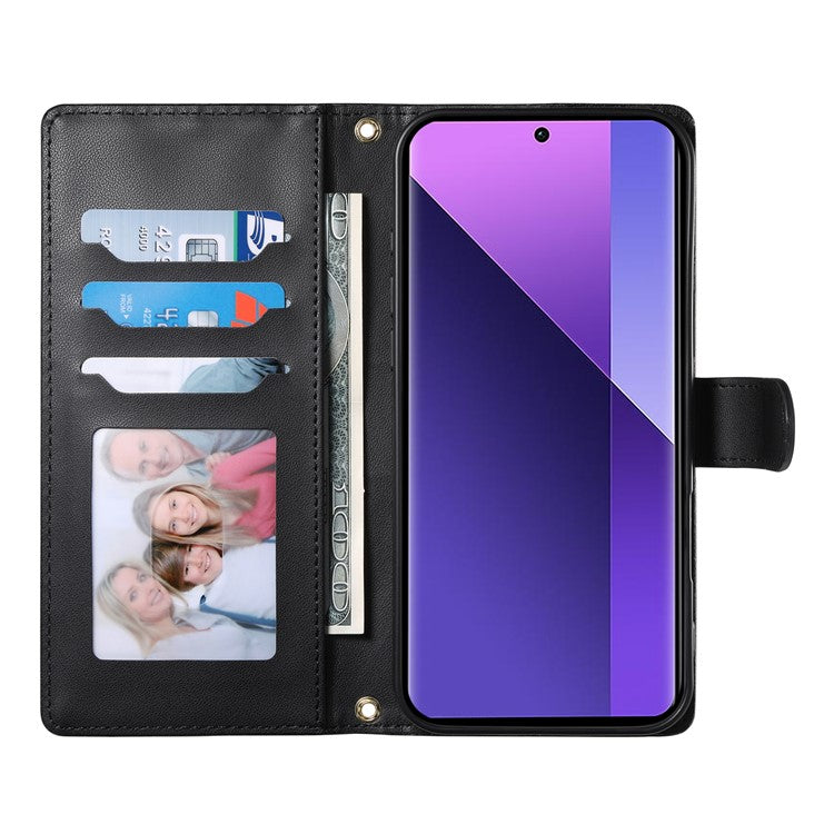 For Xiaomi Redmi Note 13 Pro+ 5G Case Rhombus Stitching Wallet Stand Leather Phone Cover with Long  /  Short Strap - Black