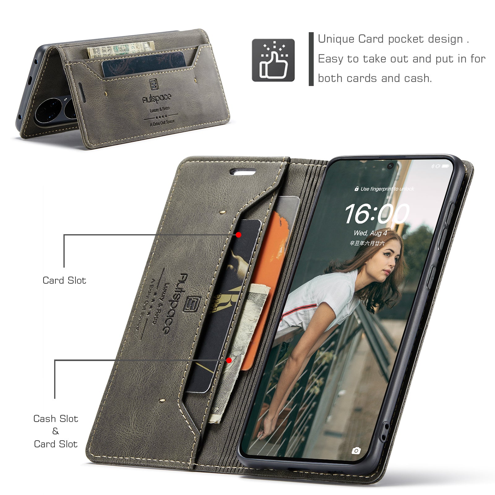For Huawei P50E / Huawei P50 4G Wallet Case AUTSPACE A01 Leather Stand Cover with RFID Blocking Card Holder - Coffee