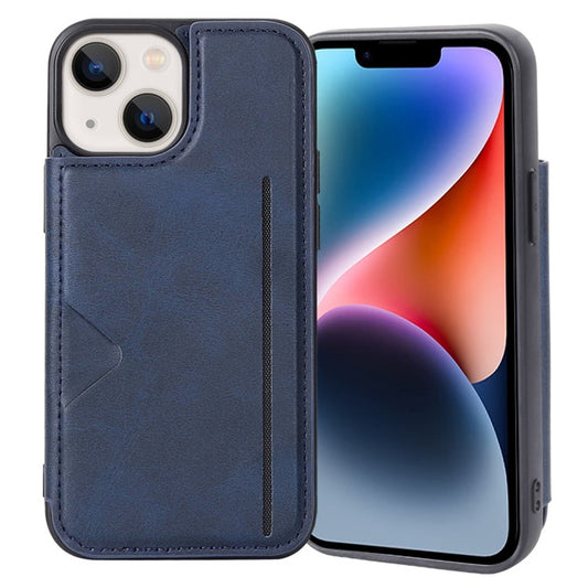 HANMAN Mika Series For iPhone 14 Magnetic Closure Card Slots Case PU Leather Coated TPU Anti-drop Phone Cover - Blue